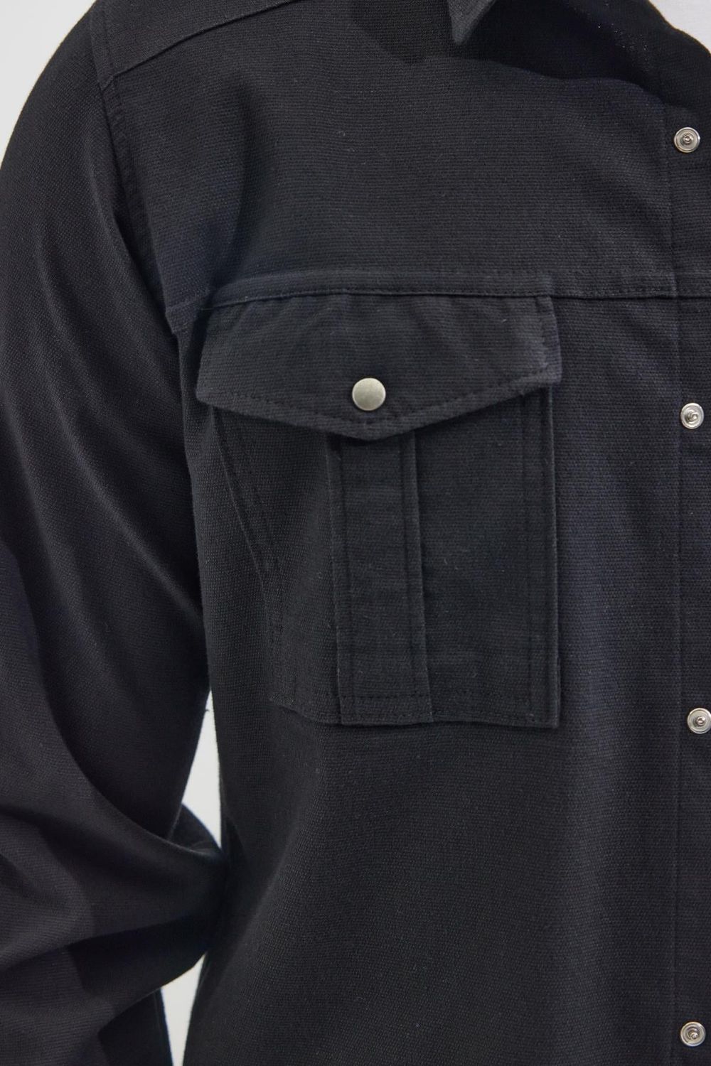 Slim Fit Uzun Kollu Spor Yaka Yıkamalı Çift Cepli Armürlü Denim Kot Siyah Erkek Gömlek