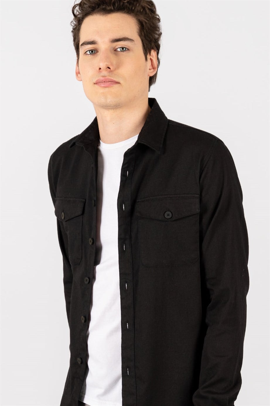Slım Fit Düz Cepli Gabardin Erkek Gömlek