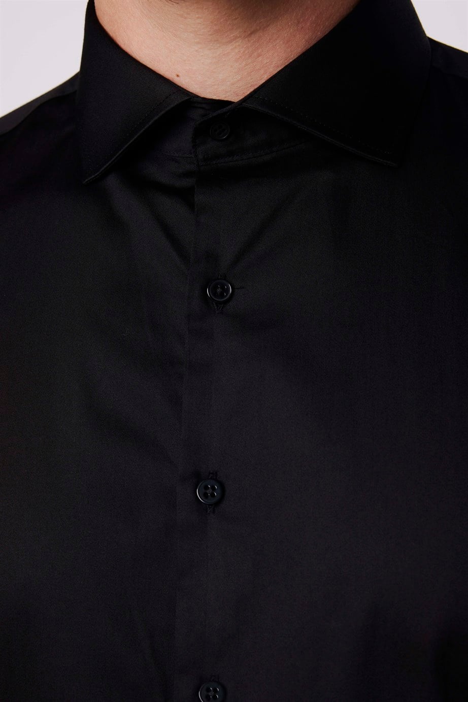 Slim Fit Koton Saten Premium Seri Erkek Siyah Gömlek
