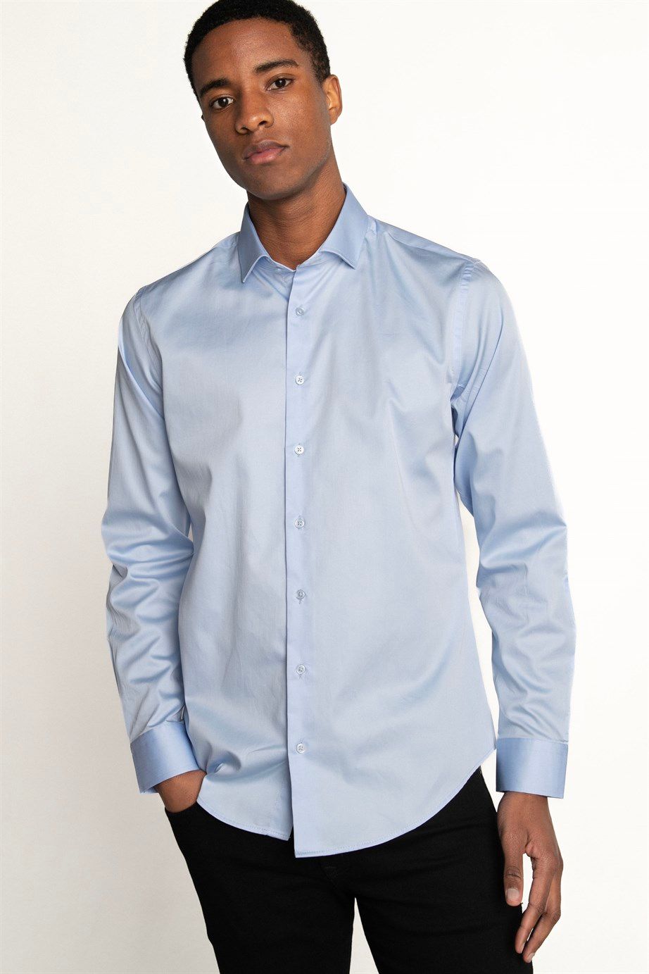 Slim Fit Koton Saten Premium Seri Erkek Gömlek
