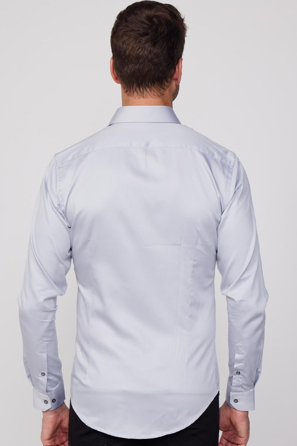 Slim Fit Koton SatenPremium Seri Gri Erkek Gömlek