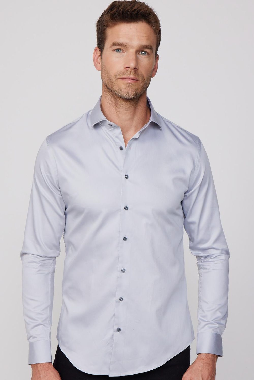 Slim Fit Koton SatenPremium Seri Gri Erkek Gömlek