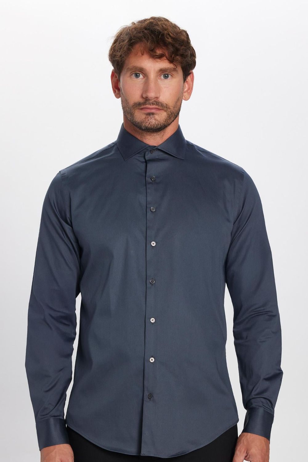 Slim Fit Uzun Kollu Koton Saten Premium Seri Erkek Antrasit Gömlek
