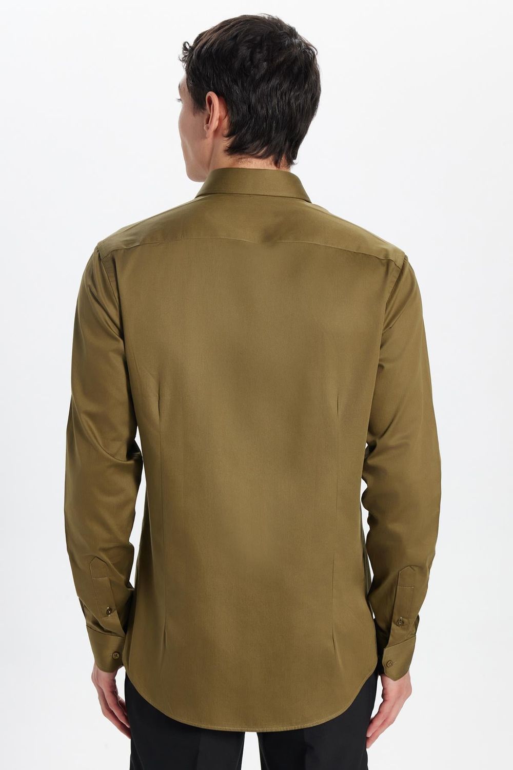 Erkek Slim Fit Dar Kesim %100 Pamuk Koton Saten Premium Seri Yeşil Gömlek