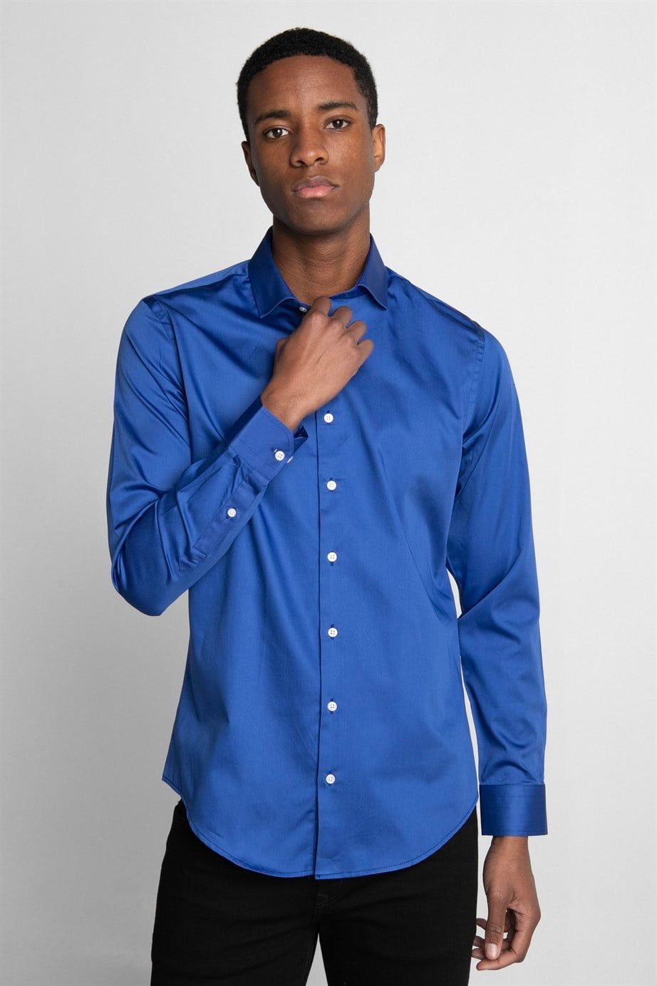 Slim Fit Koton Saten Premium Seri Erkek Gömlek