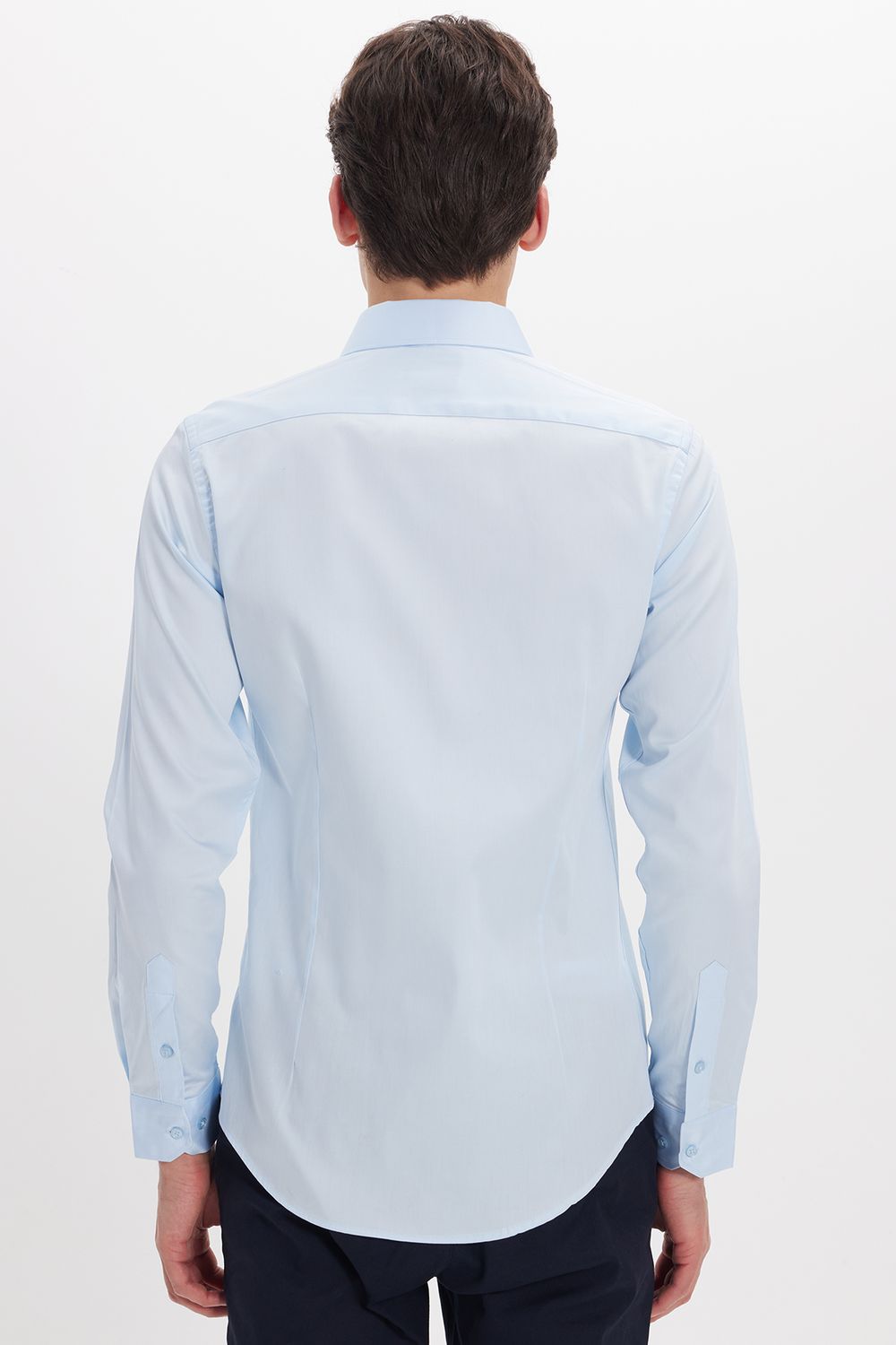 Erkek Slim Fit Dar Kesim %100 Pamuk Koton Saten Premium Seri Mavi Gömlek