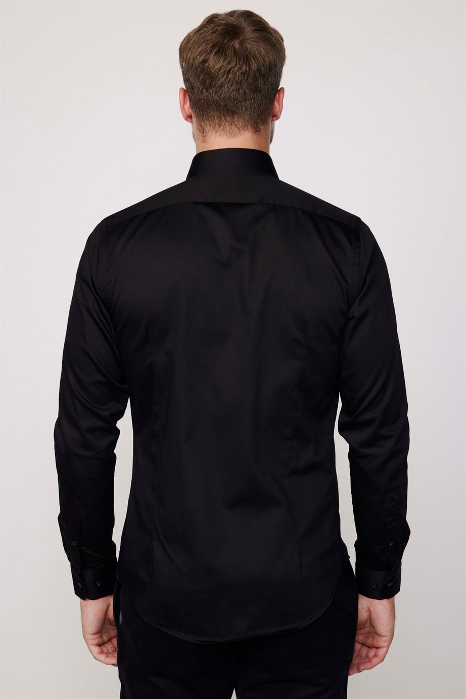 Slim Fit %100 Koton Saten Premium Erkek Siyah Gömlek