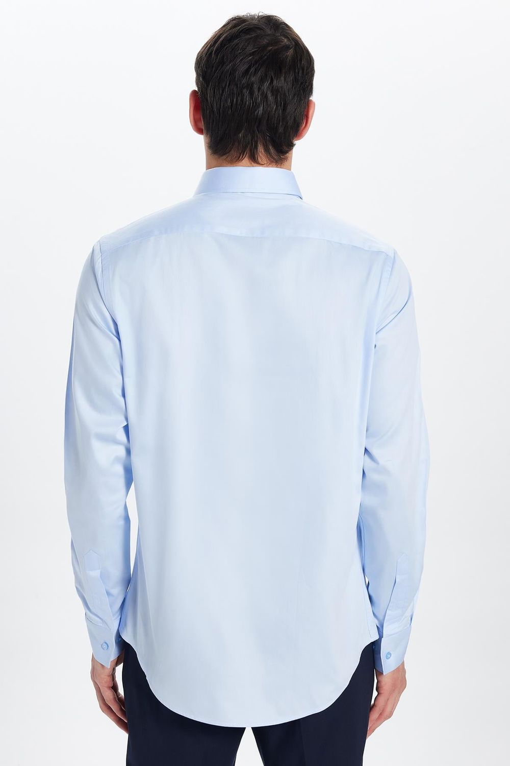Erkek Slim Fit %100 Pamuk Koton Saten Premium Mavi Gömlek