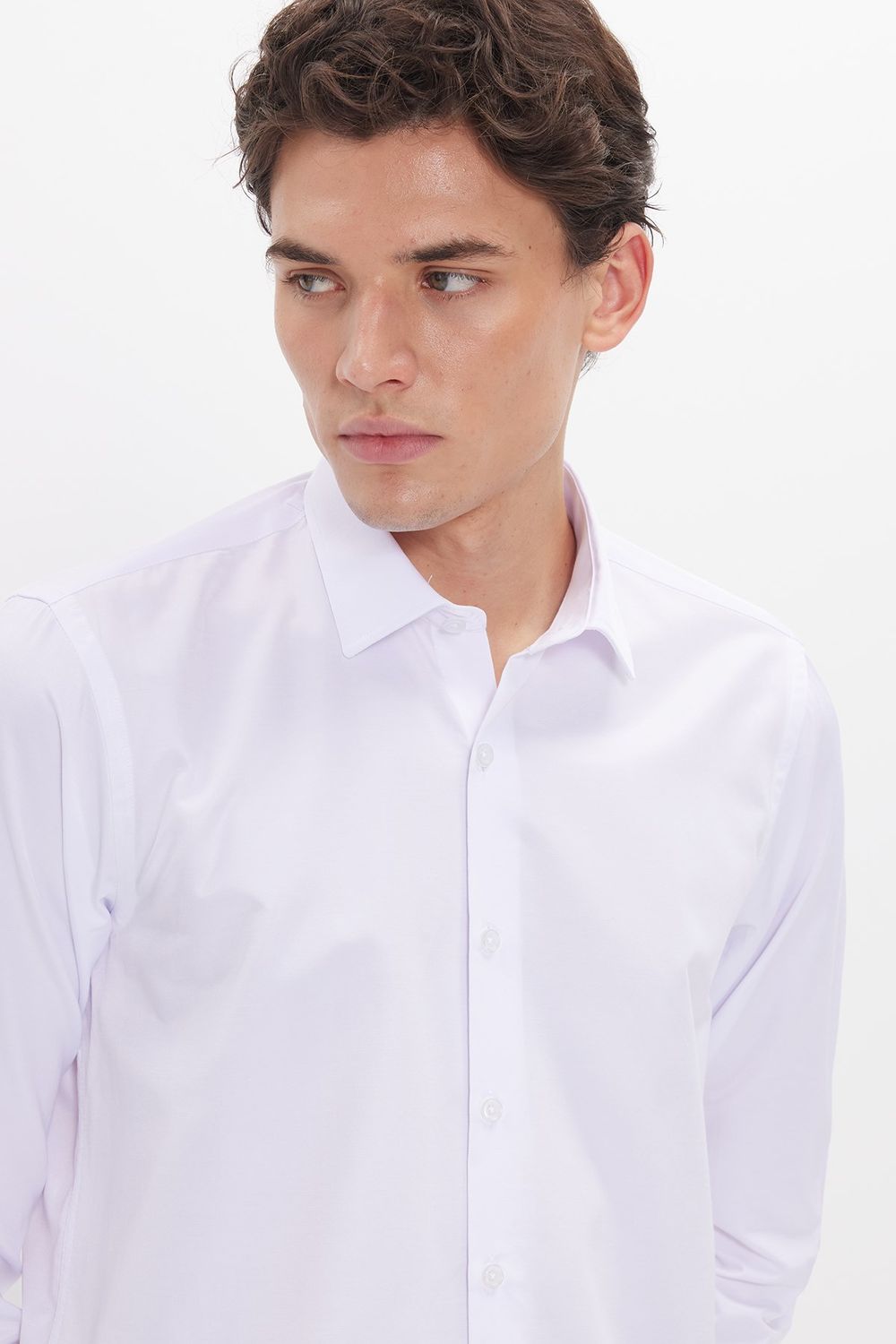 Slim Fit Kolay Ütü Teri Emen Nefes Alan Doku Kravatlık Dört Mevsim  Erkek Gömlek