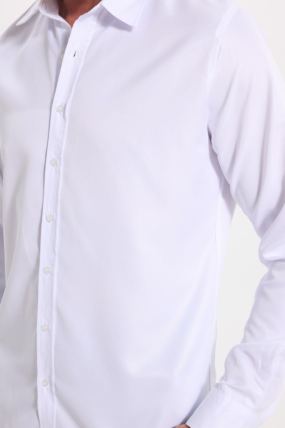 Slim Fit Kolay Ütülenebilir Ter Konforu Sağlayan Kravatlık Yaka Dört Mevsim Beyaz Erkek Gömlek