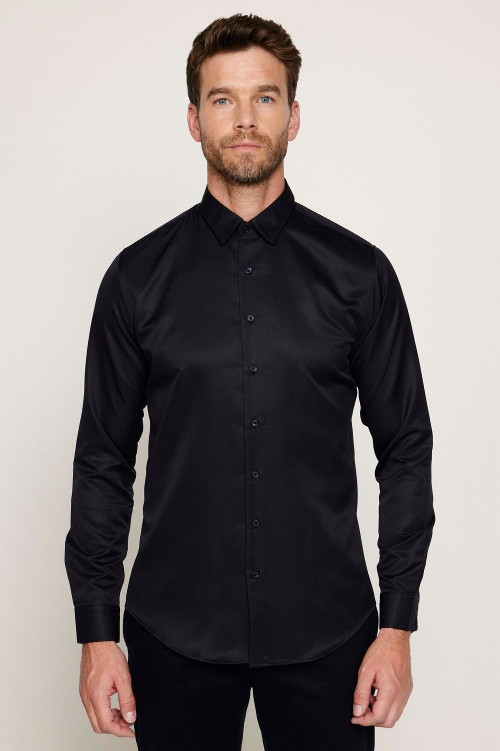 Slim Fit Kolay Ütü Teri Emen Nefes Alan Doku Kravatlık Dört Mevsim  Erkek Gömlek