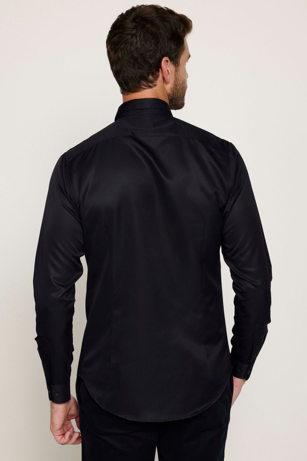 Slim Fit Kolay Ütülenebilir Ter Konforu Sağlayan Kravatlık Yaka Dört Mevsim Siyah Erkek Gömlek