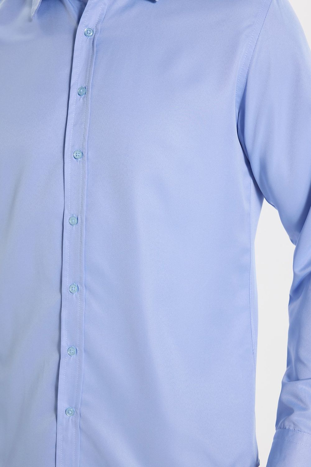 Slim Fit Kolay Ütülenebilir Ter Konforu Sağlayan Kravatlık Yaka Dört Mevsim Mavi Erkek Gömlek