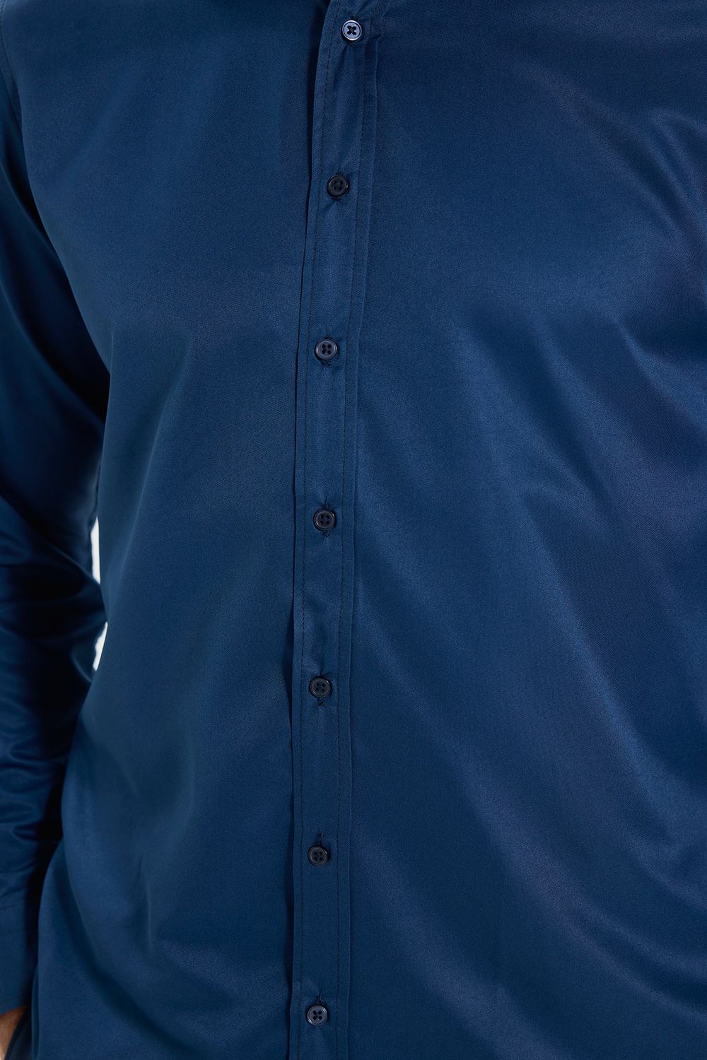 Slim Fit Kolay Ütülenebilir Ter Konforu Sağlayan Kravatlık Yaka Dört Mevsim Lacivert Erkek Gömlek