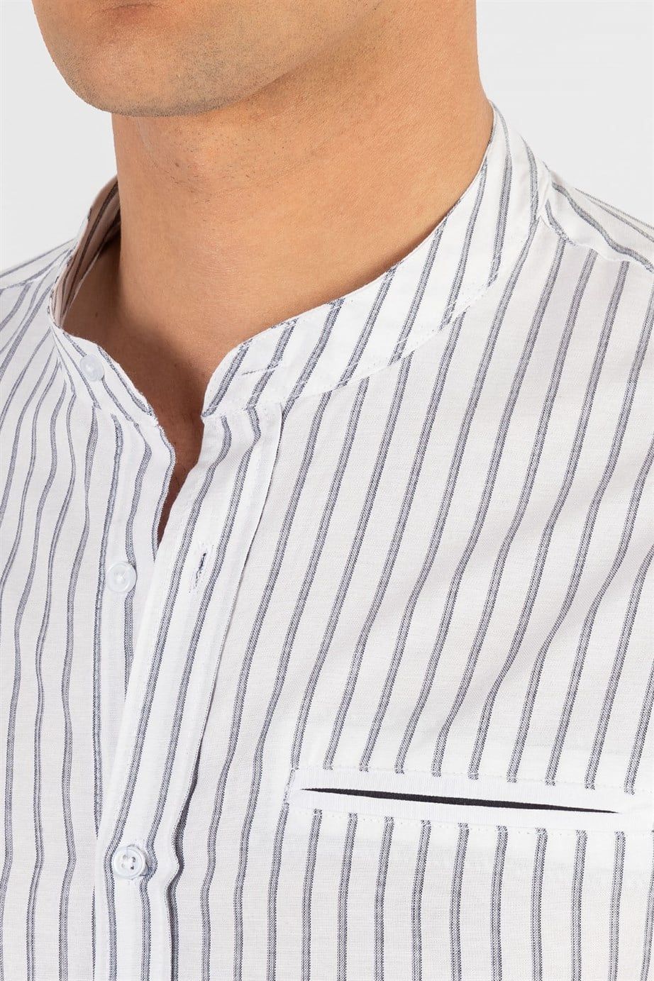 Slim Fit Uzun Kol Hakim Yaka Gizli Cep Çizgili Erkek Gömlek