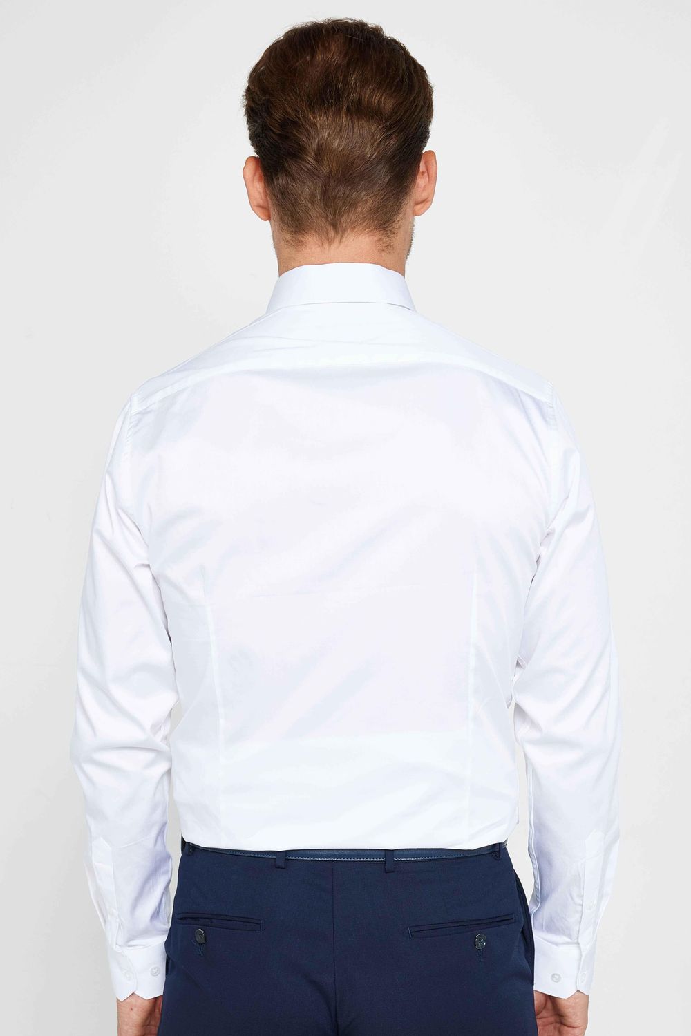 Slım Fıt Uzun Kollu Yüksek Yaka Premium Seri Cotton Saten Beyaz Gömlek