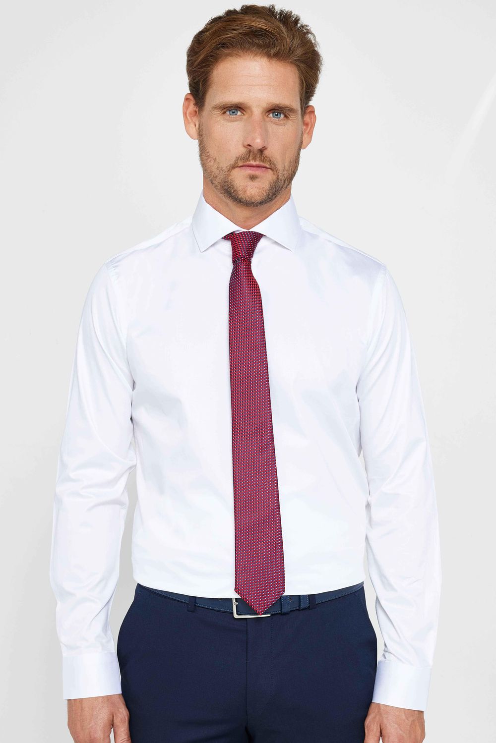 Slım Fıt Uzun Kollu Yüksek Yaka Premium Seri Cotton Saten Beyaz Gömlek