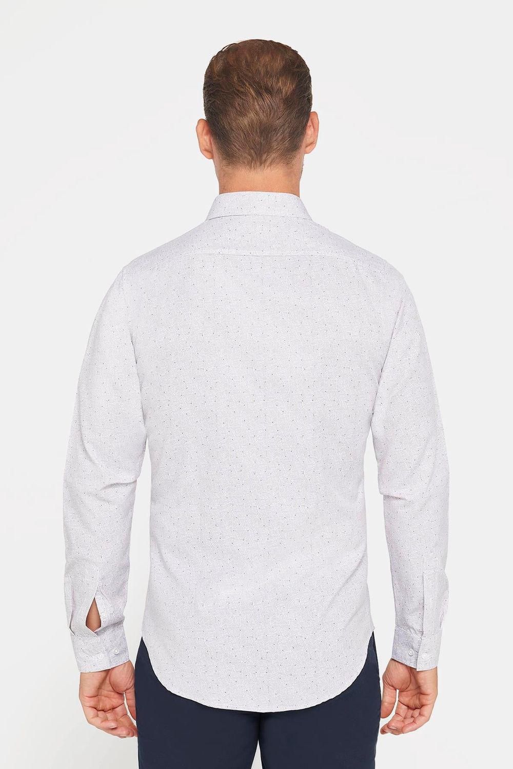 Slim Fit Uzun Kollu Pamuklu Kolay Ütü Desenli Erkek Bej Gömlek