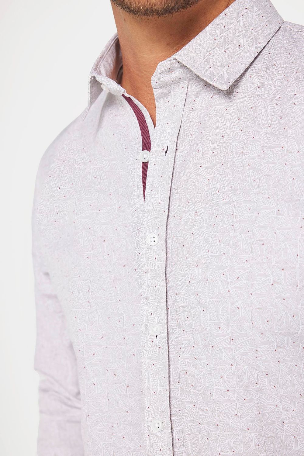 Slim Fit Uzun Kollu Pamuklu Kolay Ütü Desenli Erkek Bej Gömlek