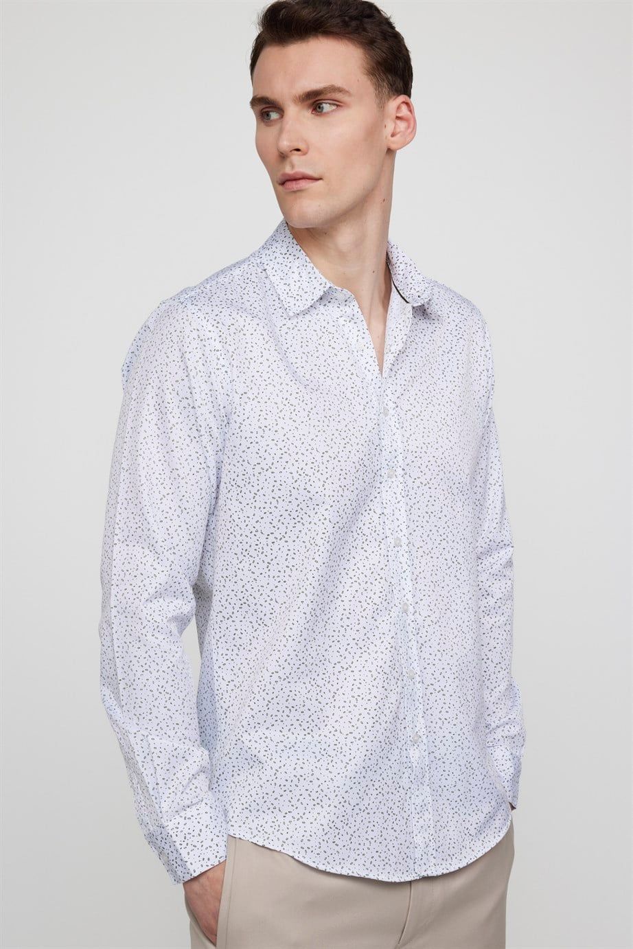 Slim Fit Pamuklu Kolay Ütü Desenli Erkek Gömlek