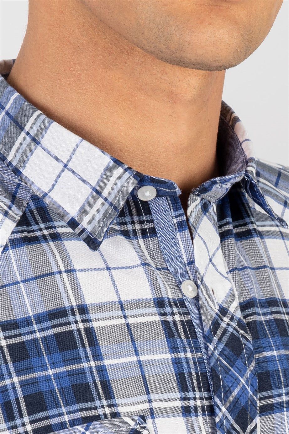 Slim Fit Kısa Kol Ekose Çift Cep Kapaklı Teksas Model Erkek Gömlek