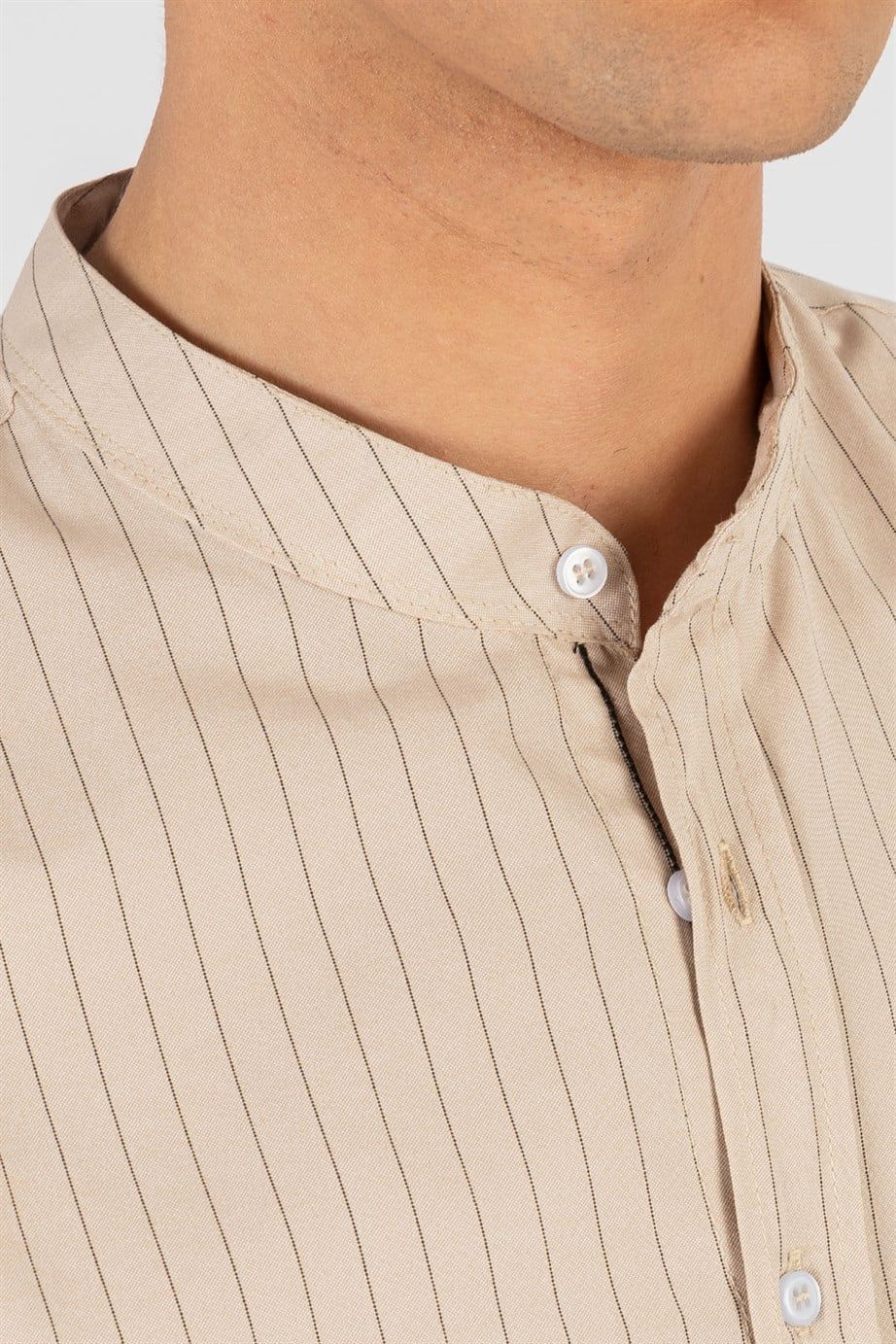Slim Fit Uzun Kol Çizgili Hakim Yaka Erkek Gömlek