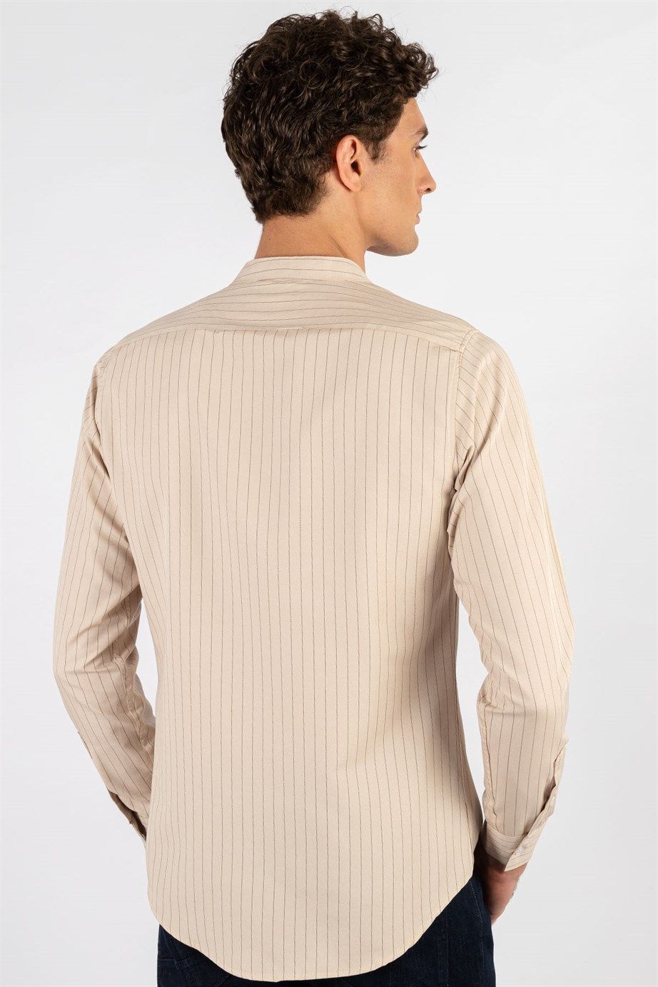 Slim Fit Uzun Kol Çizgili Hakim Yaka Erkek Gömlek