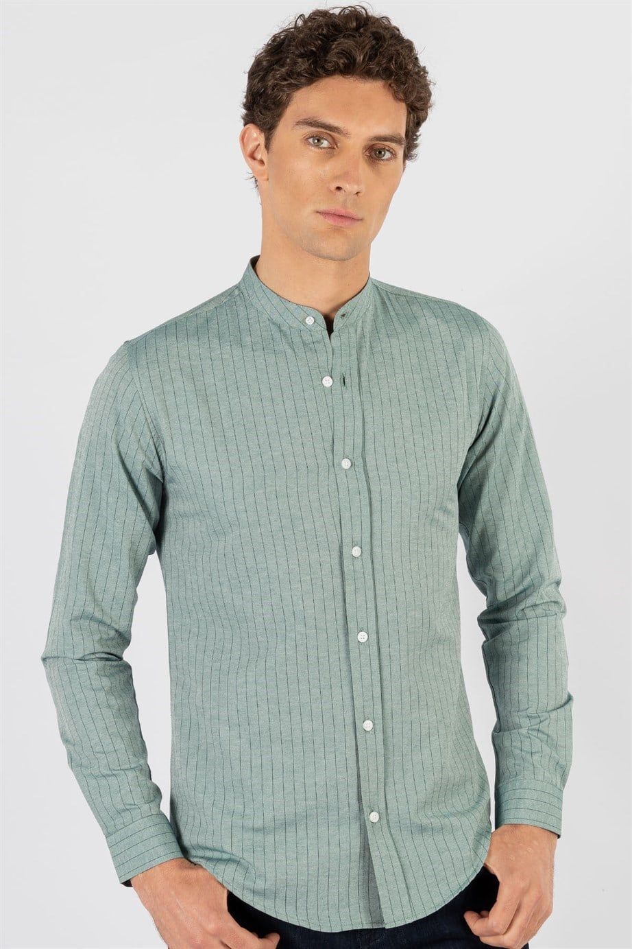 Slim Fit Uzun Kol Çizgili Hakim Yaka Erkek Gömlek