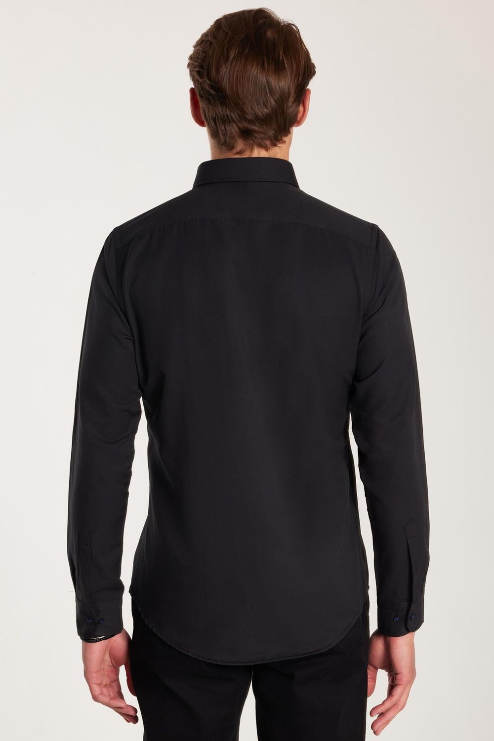 Slim Fit Uzun Kollu Düğmeli Yaka Pamuklu Kolay Ütü Düz Erkek Gömlek