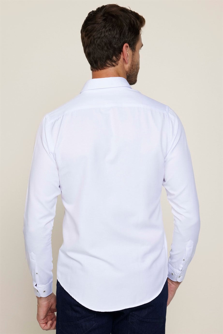 Slim Fit Dar Kesim Pamuklu Kolay Ütülenebilir Düz Erkek Beyaz Gömlek