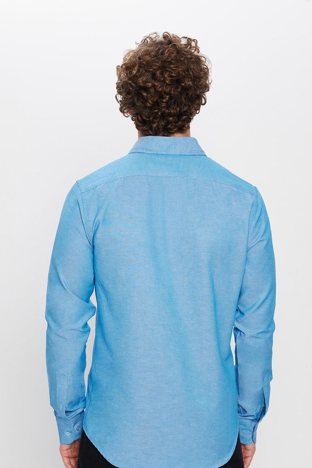 Slim Fit Uzun Kollu Düğmeli Yaka Pamuklu Kolay Ütü Düz Erkek Gömlek