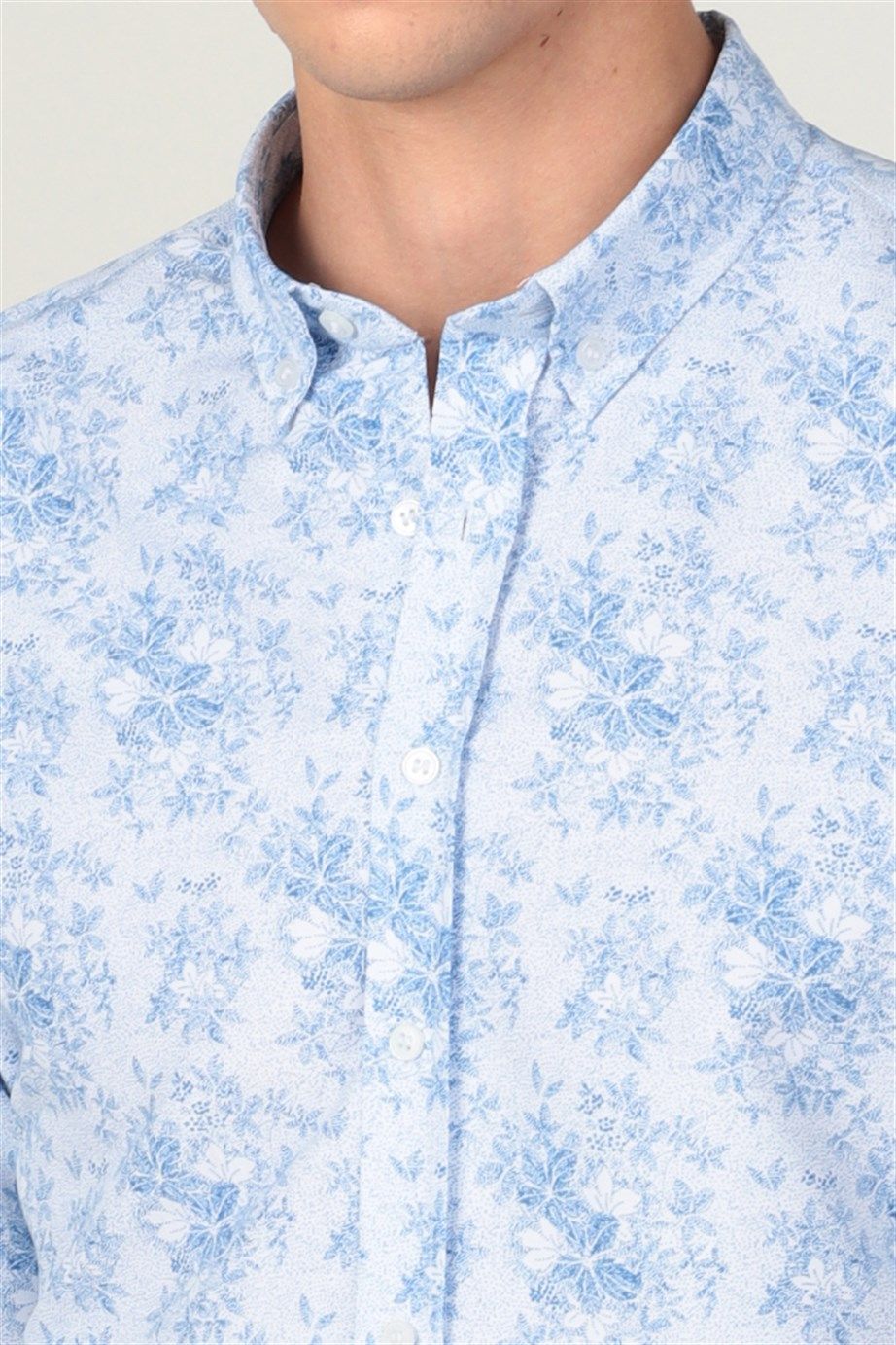 Slim Fit Uzun Kol Baskılı Desenli Yaka Düğmeli Erkek Gömlek
