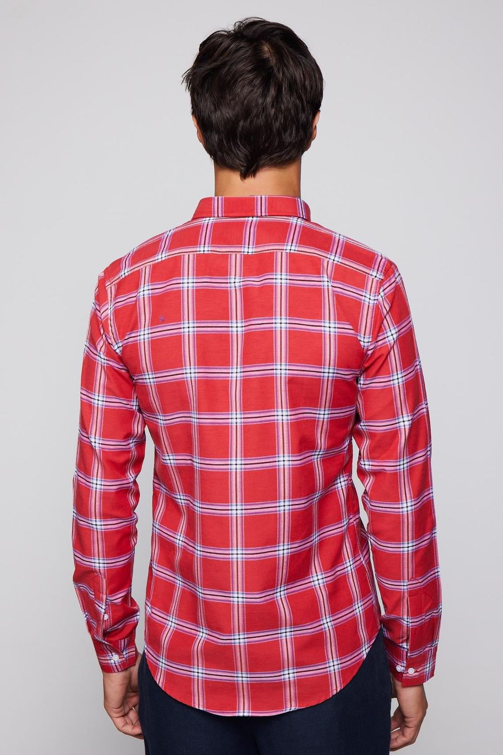 Slim Fit Kareli Pamuklu Kolay Ütü Erkek Gömlek