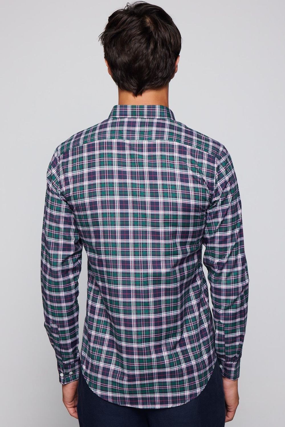 Slim Fit Kareli Pamuklu Kolay Ütü Erkek Gömlek
