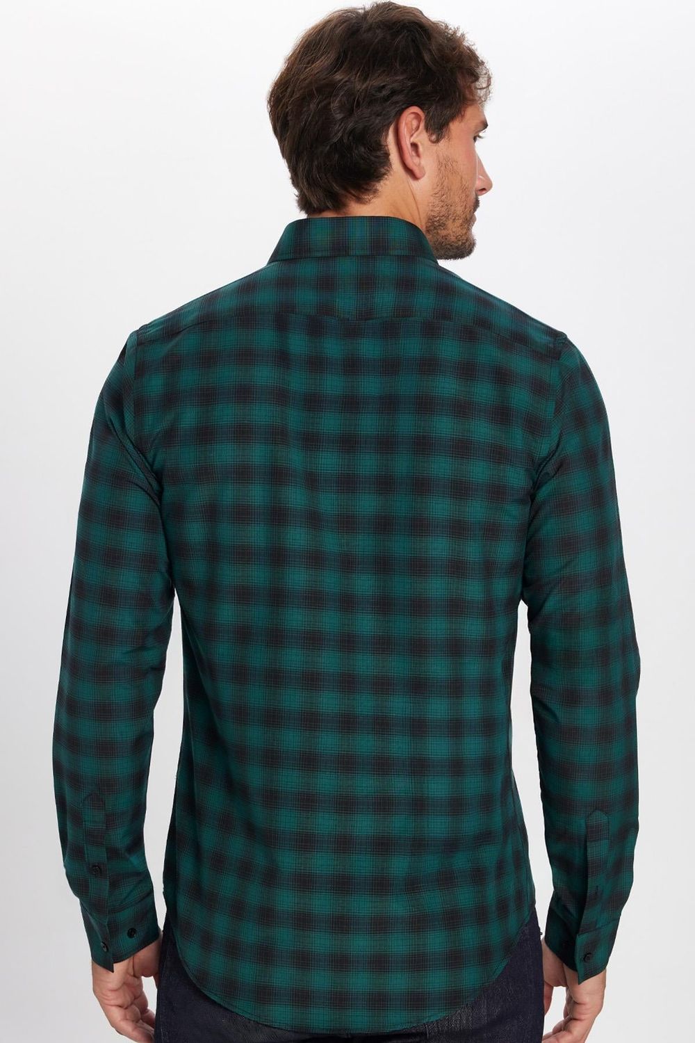 Erkek Slim Fit Dar Kesim Uzun Kollu Pamuklu Kolay Ütü Kareli Düğmeli Yaka Gömlek