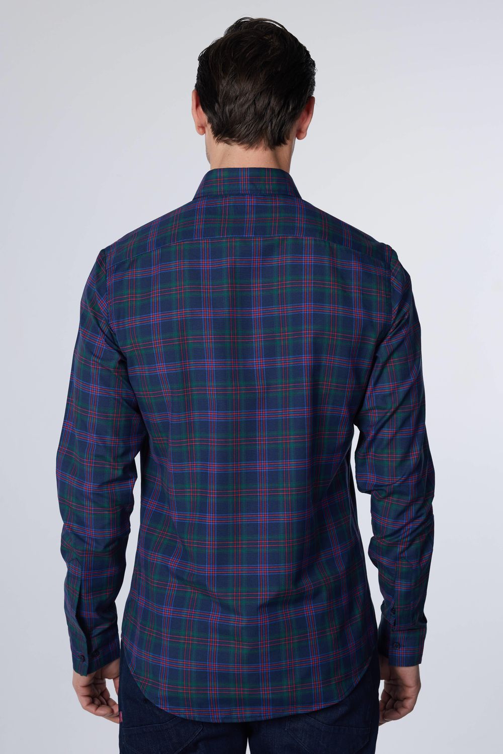 Slim Fit Düğmeli Yaka Kareli Pamuklu Kolay Ütü Erkek Gömlek