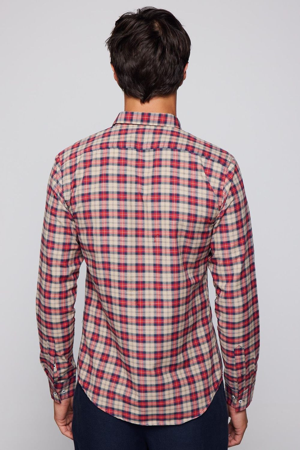 Slim Fit Kareli Pamuklu Kolay Ütü Erkek Gömlek