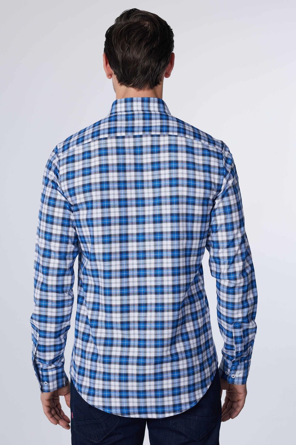 Slim Fit Düğmeli Yaka Kareli Pamuklu Kolay Ütü Erkek Gömlek