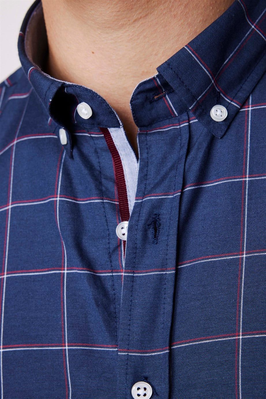 Slim Fit Kareli Pamuklu Kolay Ütü Erkek Lacivert Gömlek
