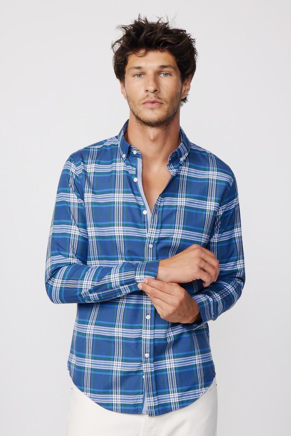 Slim Fit Kareli Pamuklu Kolay Ütü Erkek Gömlek
