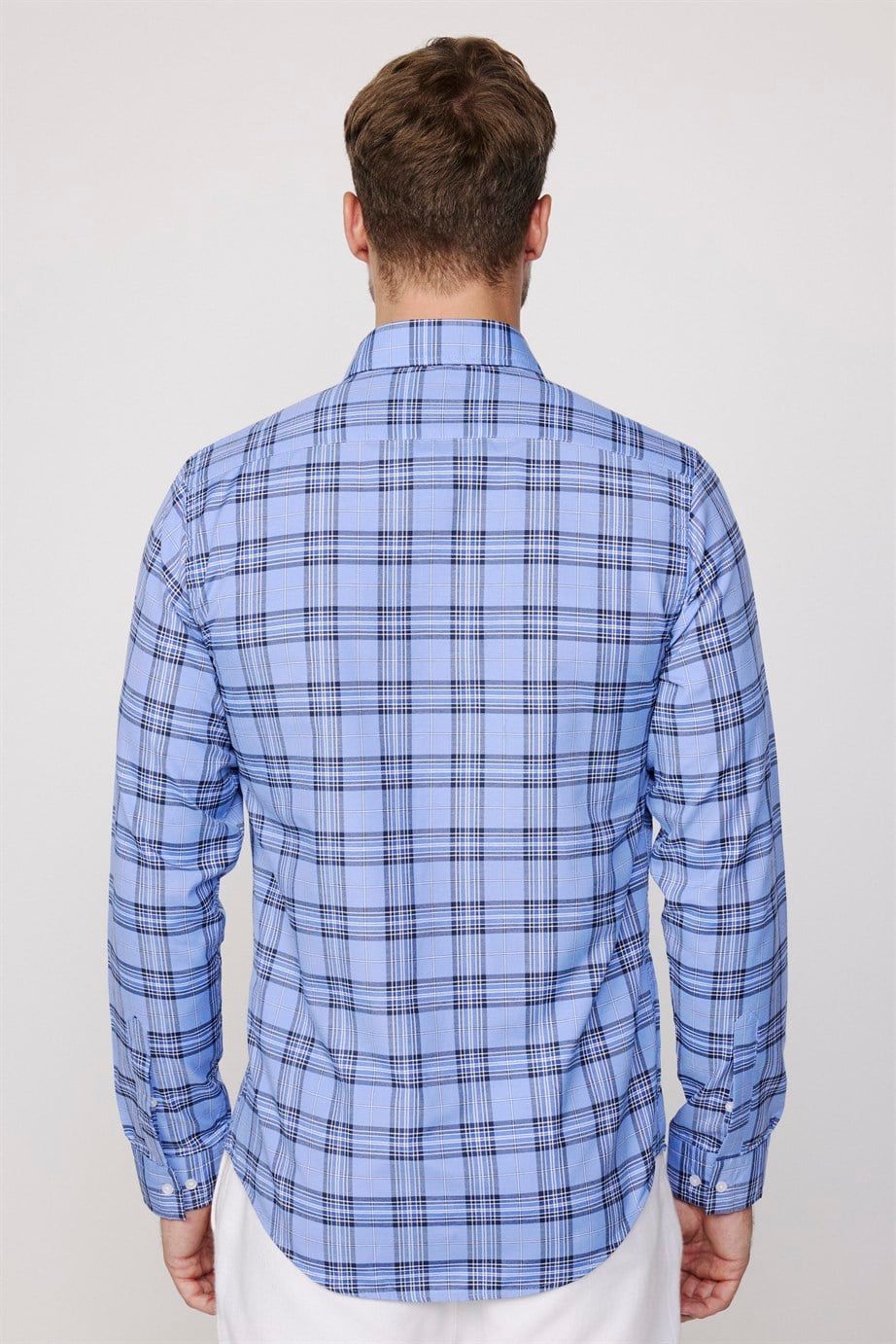 Slim Fit Kareli Pamuklu Kolay Ütü Erkek Gömlek