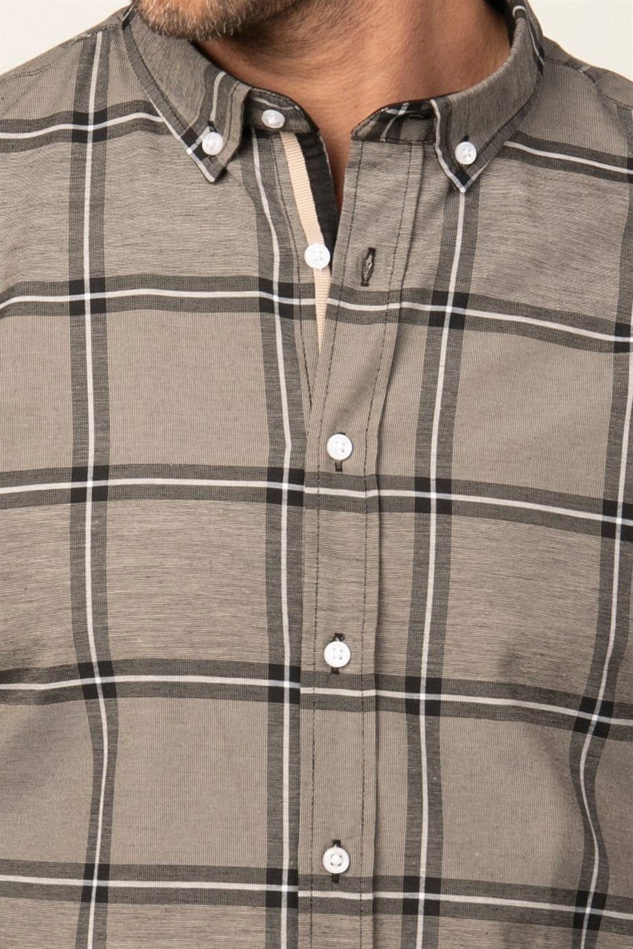 Slim Fit Uzun Kol Ekoseli Biyeli Yaka Düğmeli Erkek Gömlek