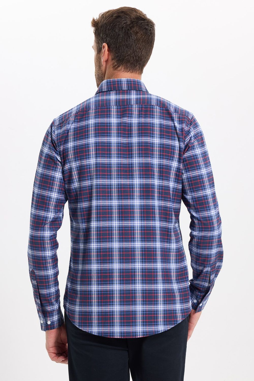 Erkek Slim Fit Dar Kesim Uzun Kollu Pamuklu Kolay Ütülenebilir Kareli Düğmeli Yaka Gömlek