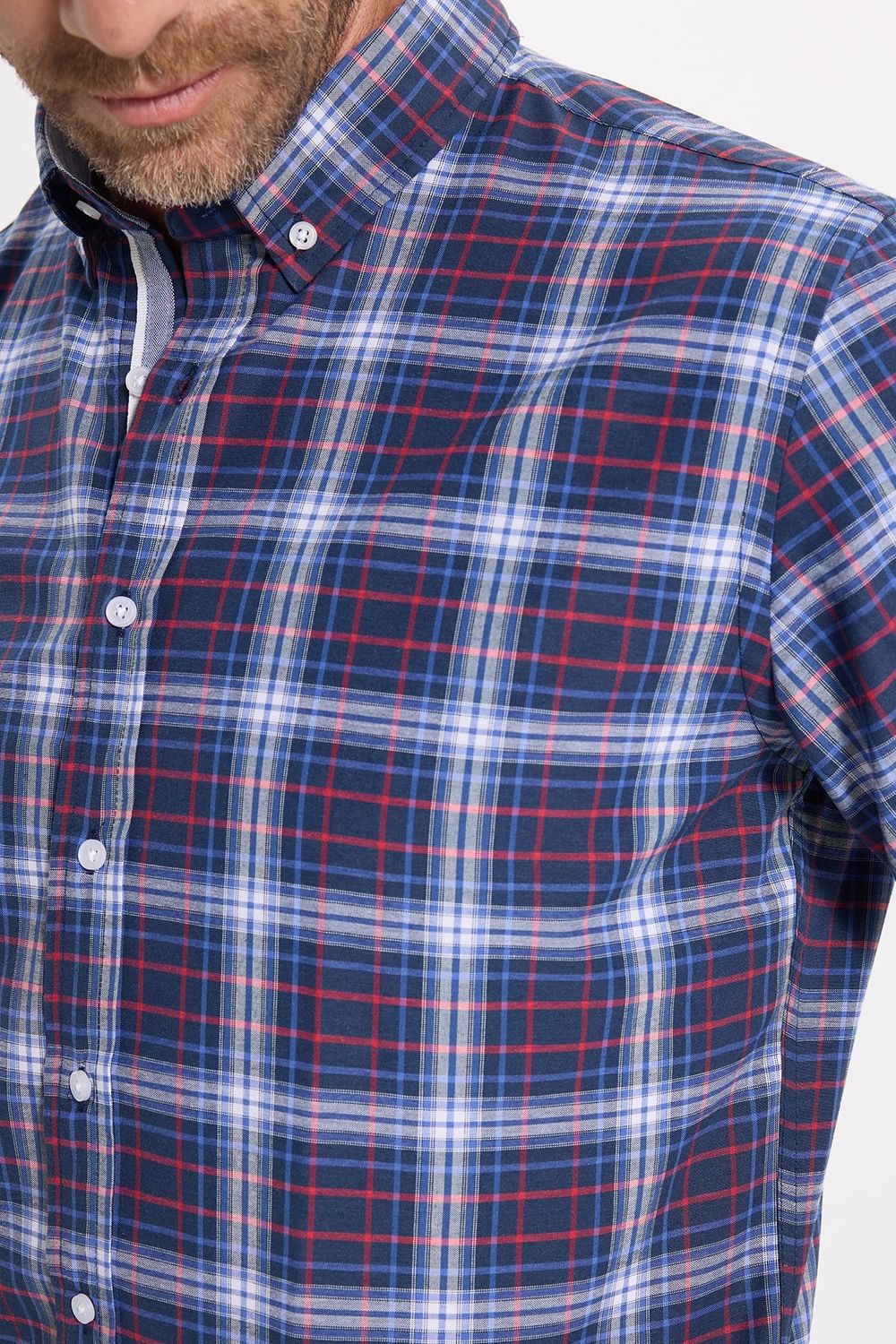 Erkek Slim Fit Dar Kesim Uzun Kollu Pamuklu Kolay Ütülenebilir Kareli Düğmeli Yaka Gömlek