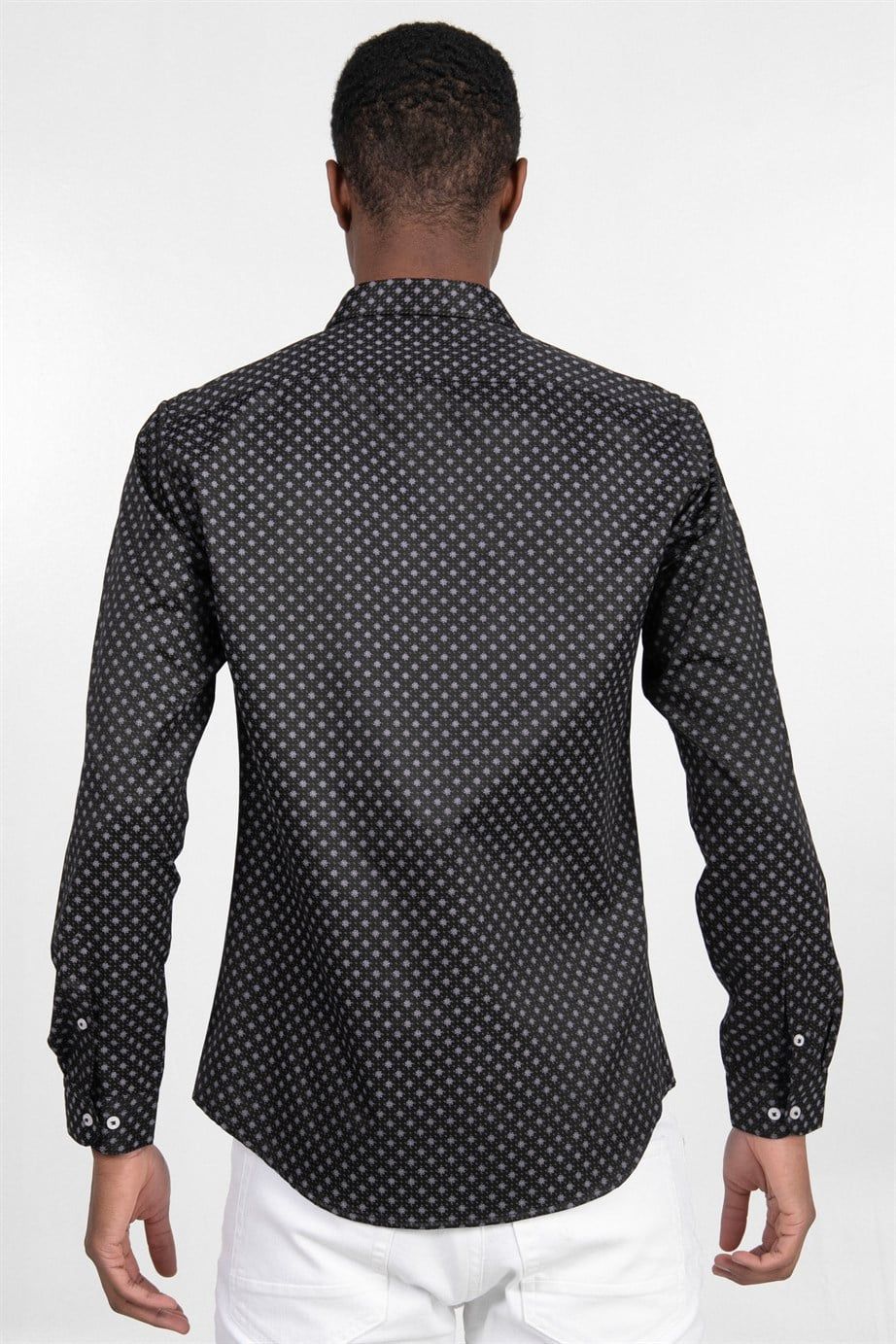 Slim Fit Dar Kesim Desenli Pamuklu Kolay Ütülenebilir Erkek Gömlek