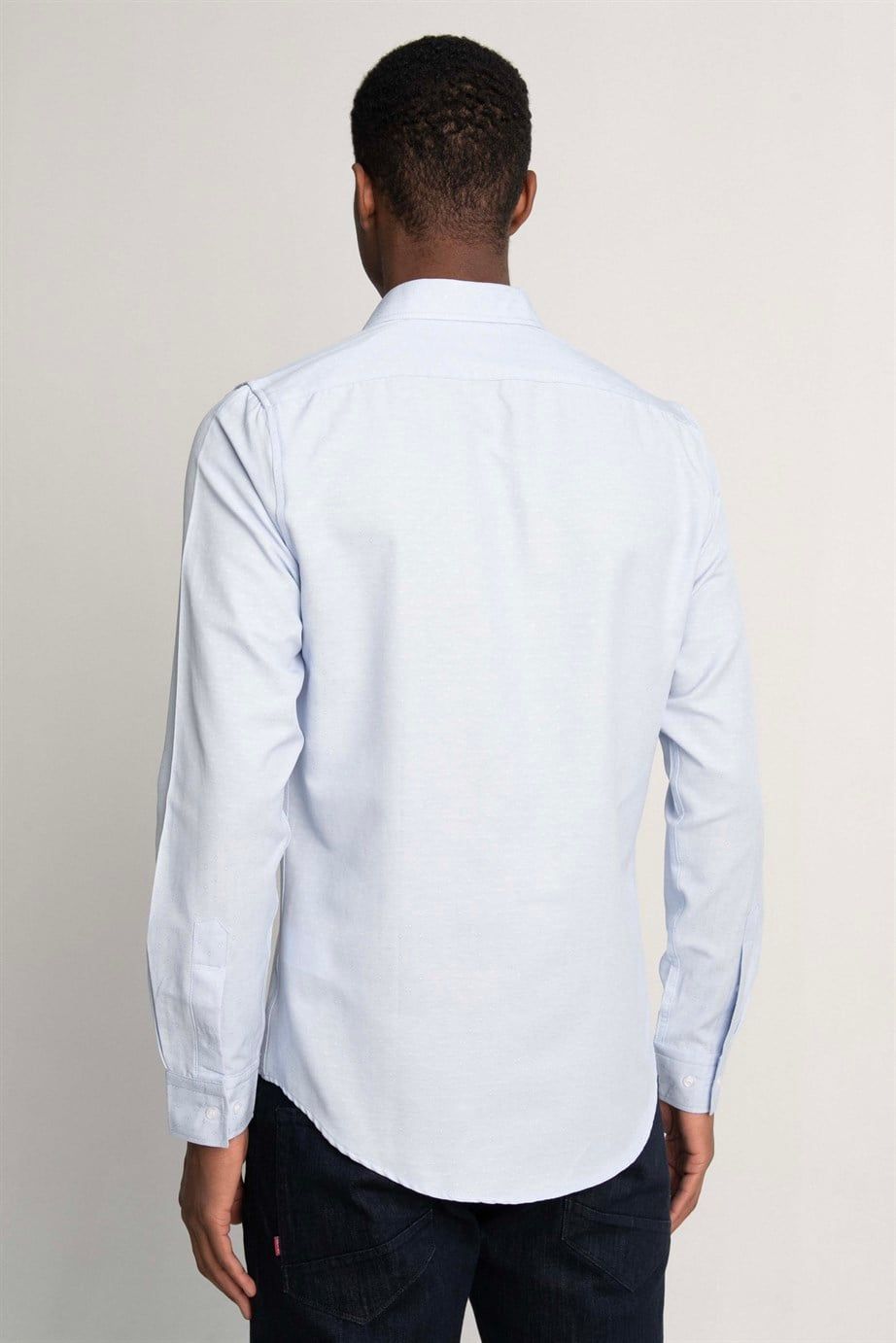 Slim Fit Uzun Kol Oxford Doku Armürlü Biyeli Erkek Gömlek