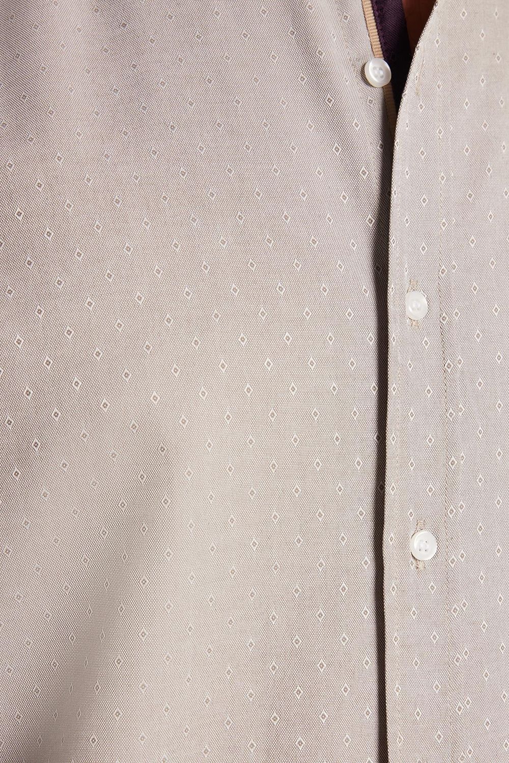 Slim Fit Uzun Kollu Oxford Doku Armürlü Biyeli Erkek Krem Gömlek