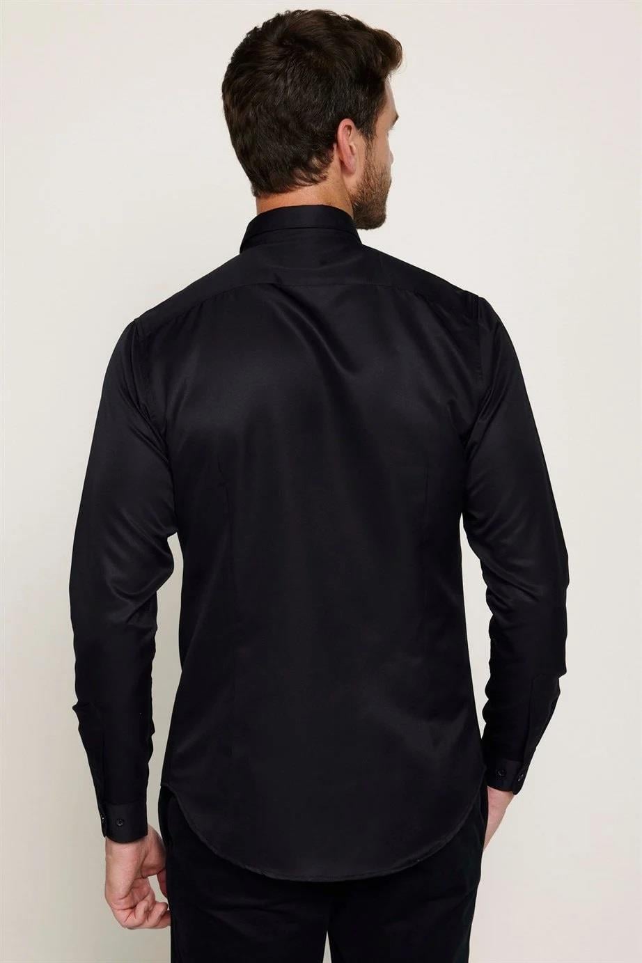 2'li Paket Siyah Slim Fit Kolay Ütü Teri Emen Nefes Alan Doku Dört Mevsim Erkek Gömlek