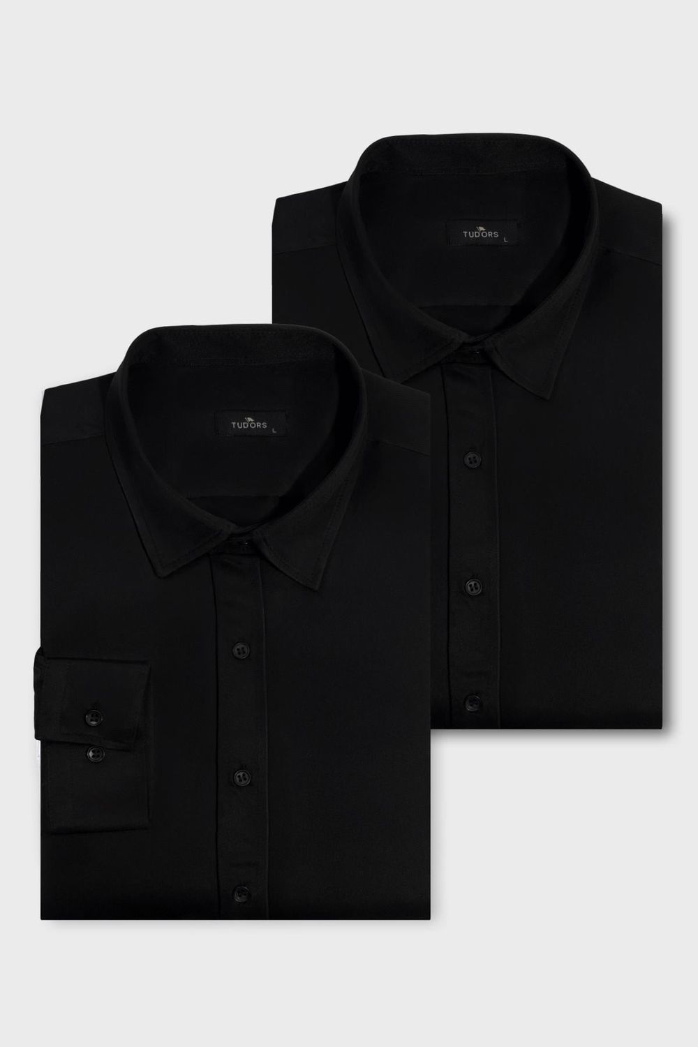 2'li Paket Siyah Slim Fit Kolay Ütü Teri Emen Nefes Alan Doku Dört Mevsim Erkek Gömlek