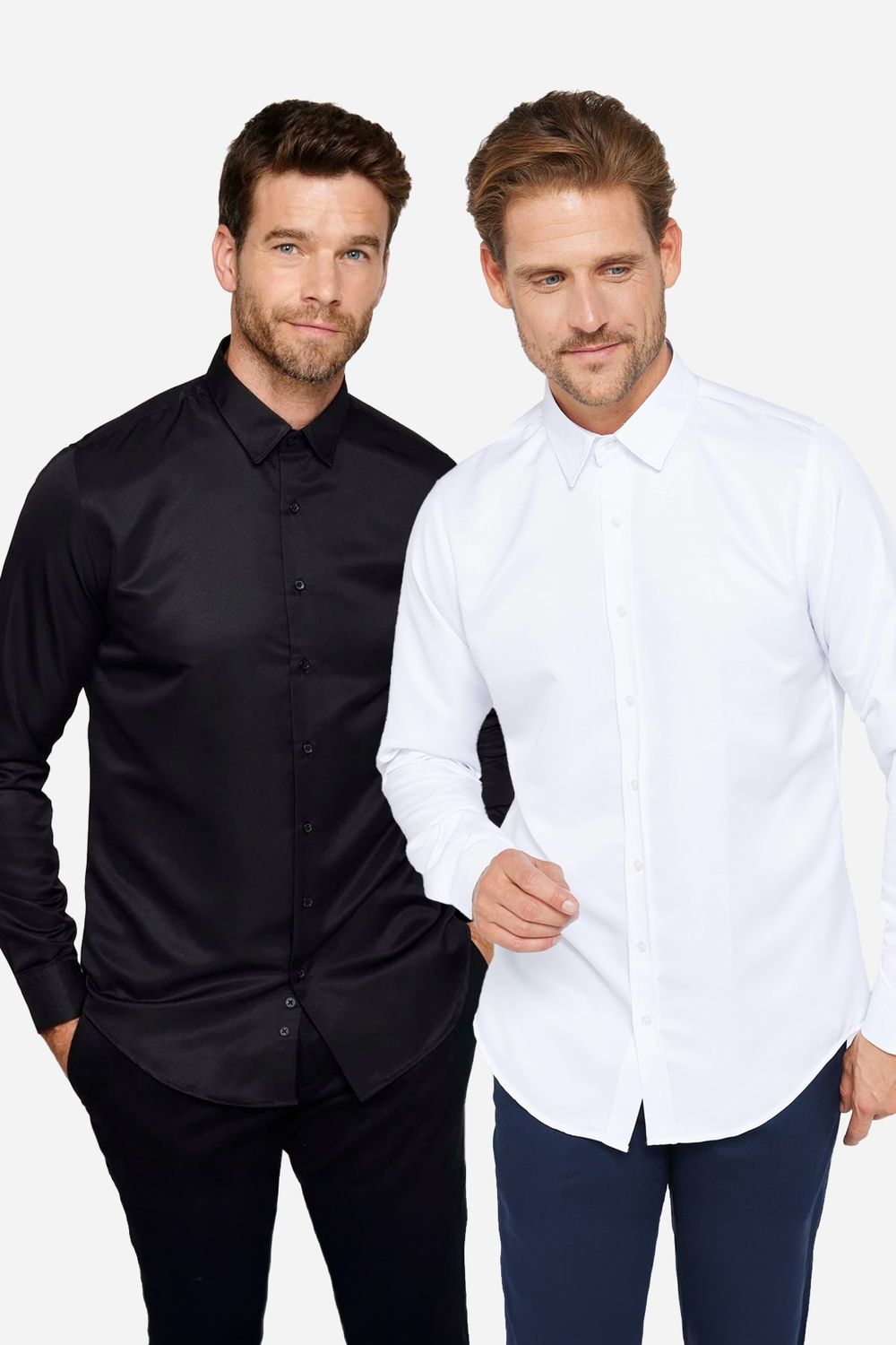 2'li Paket Siyah-Beyaz Slim Fit Kolay Ütü Teri Emen Nefes Alan Doku Dört Mevsim Erkek Gömlek